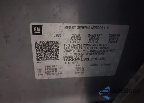 2020 GMC Acadia Fwd Sle z USA, uszkodzony, nr VIN 1GKKNKLS2LZ197387